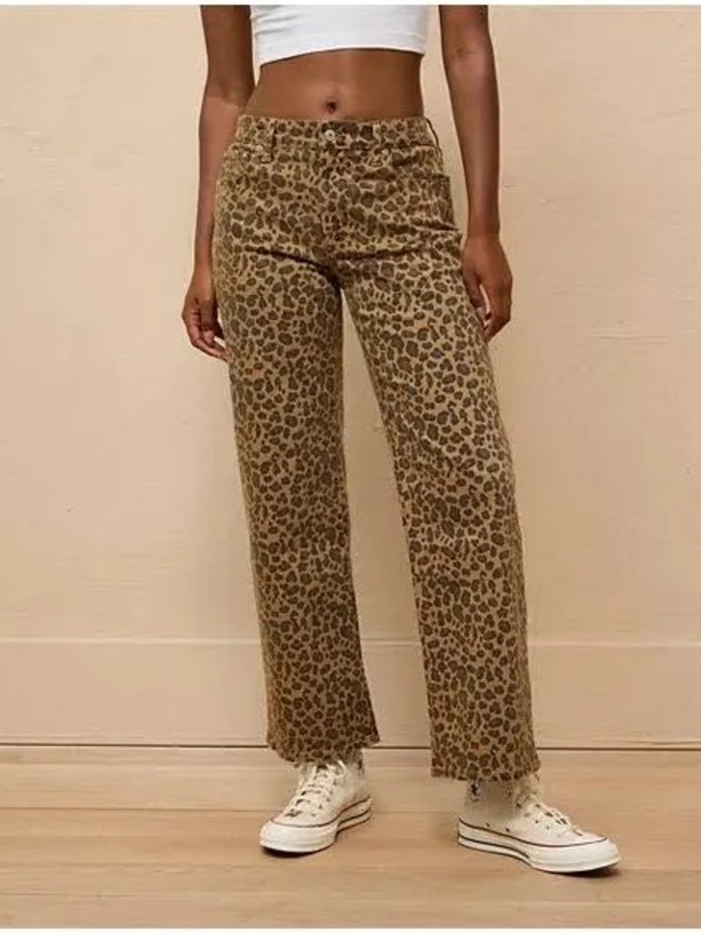 American Eagle Stove Pipe Leopard Print High-Rise Straight Ankle Jeans